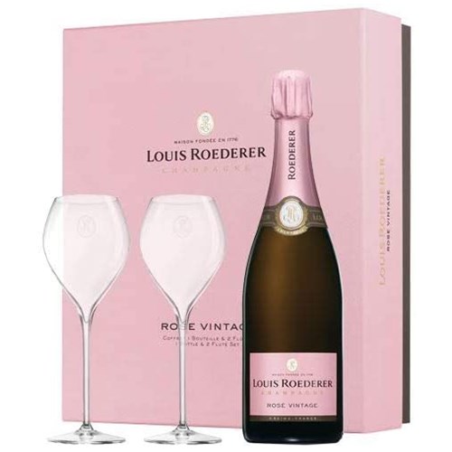 Louis Roederer Vintage Rose Champagne 75cl Two Jamesse Flute Gift Set - Customer Favourite